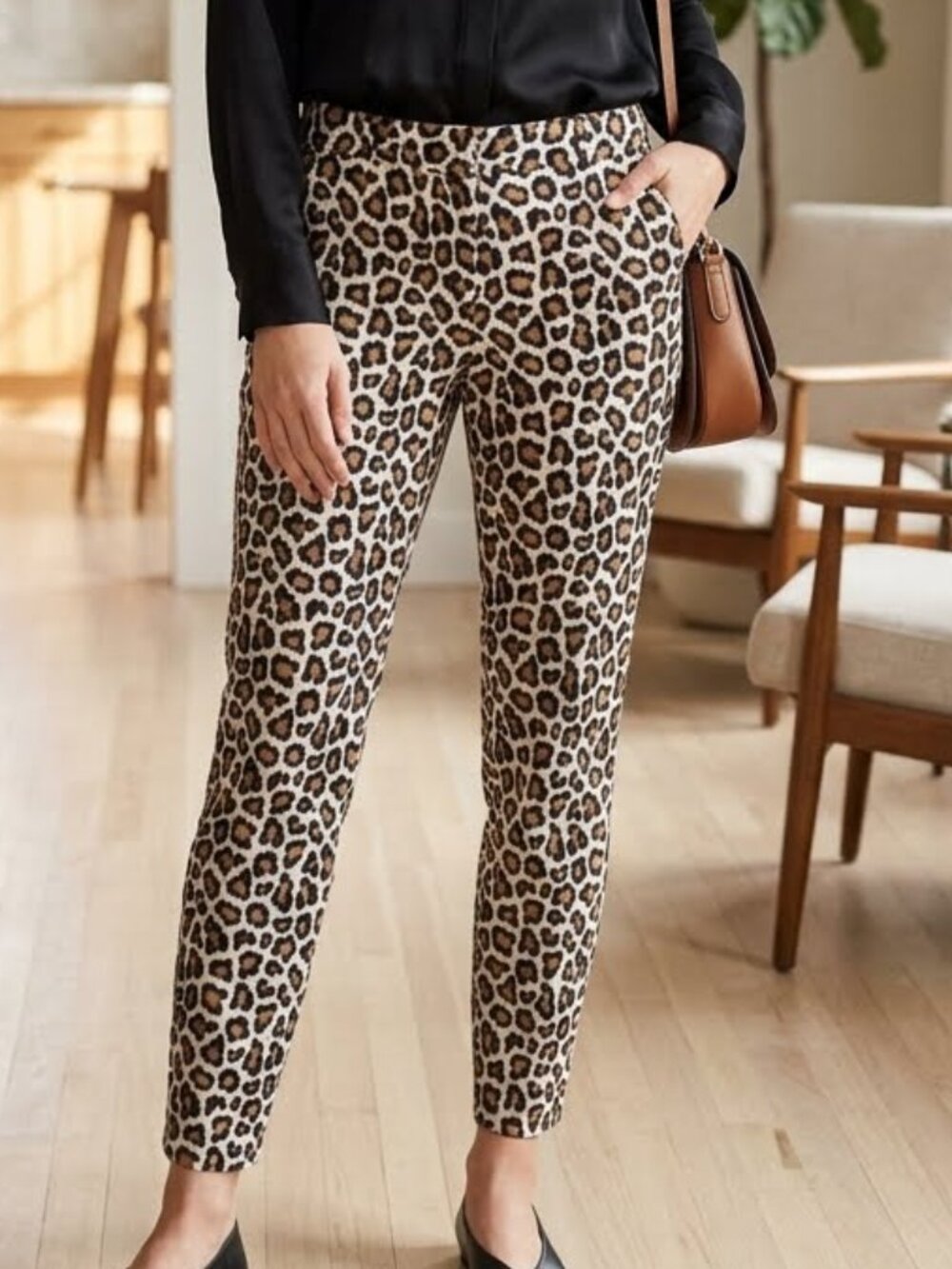 Michael Kors Woman's Leopard Cheetah Print Slim Ankle Pants Crop Trousers Size 8